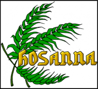 Image of palm leaves with the word hosanna superimposed